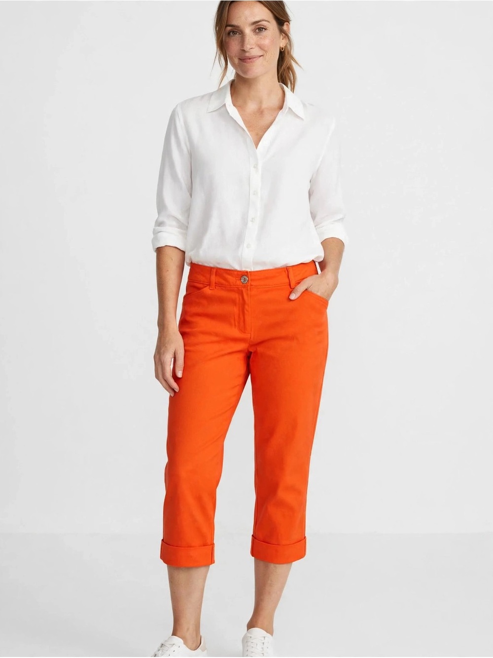 Larry Levine Orange Cropped Capri Pants